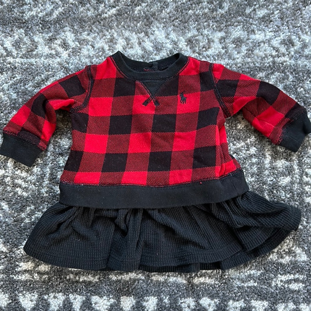 Ralph Lauren Layette Buffalo Check Sweatshirt Dress - 3M